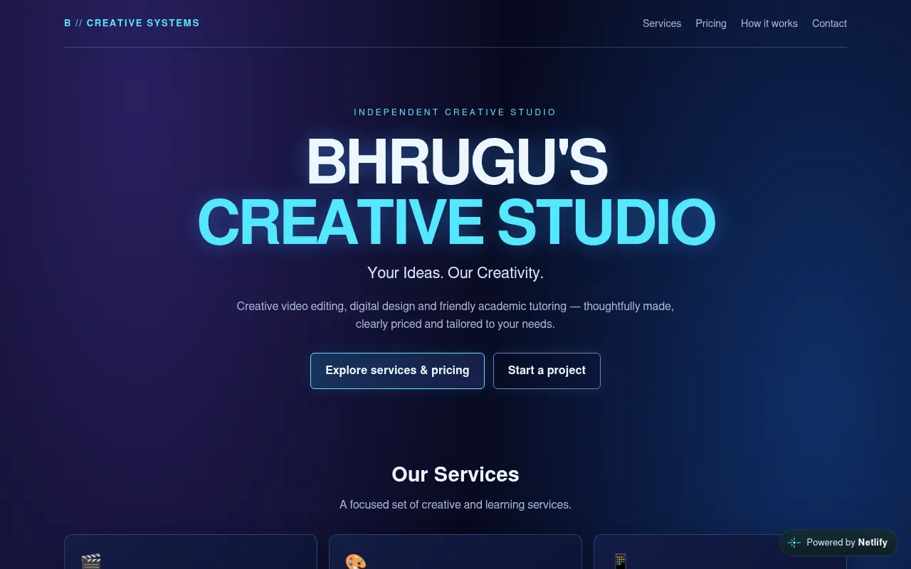 Screenshot of bhruguscreativestudios.netlify.app