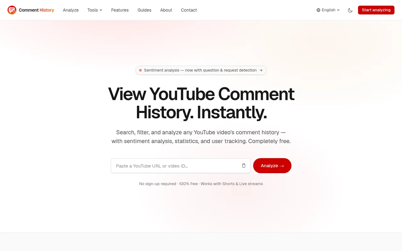 Screenshot of commenthistory.com