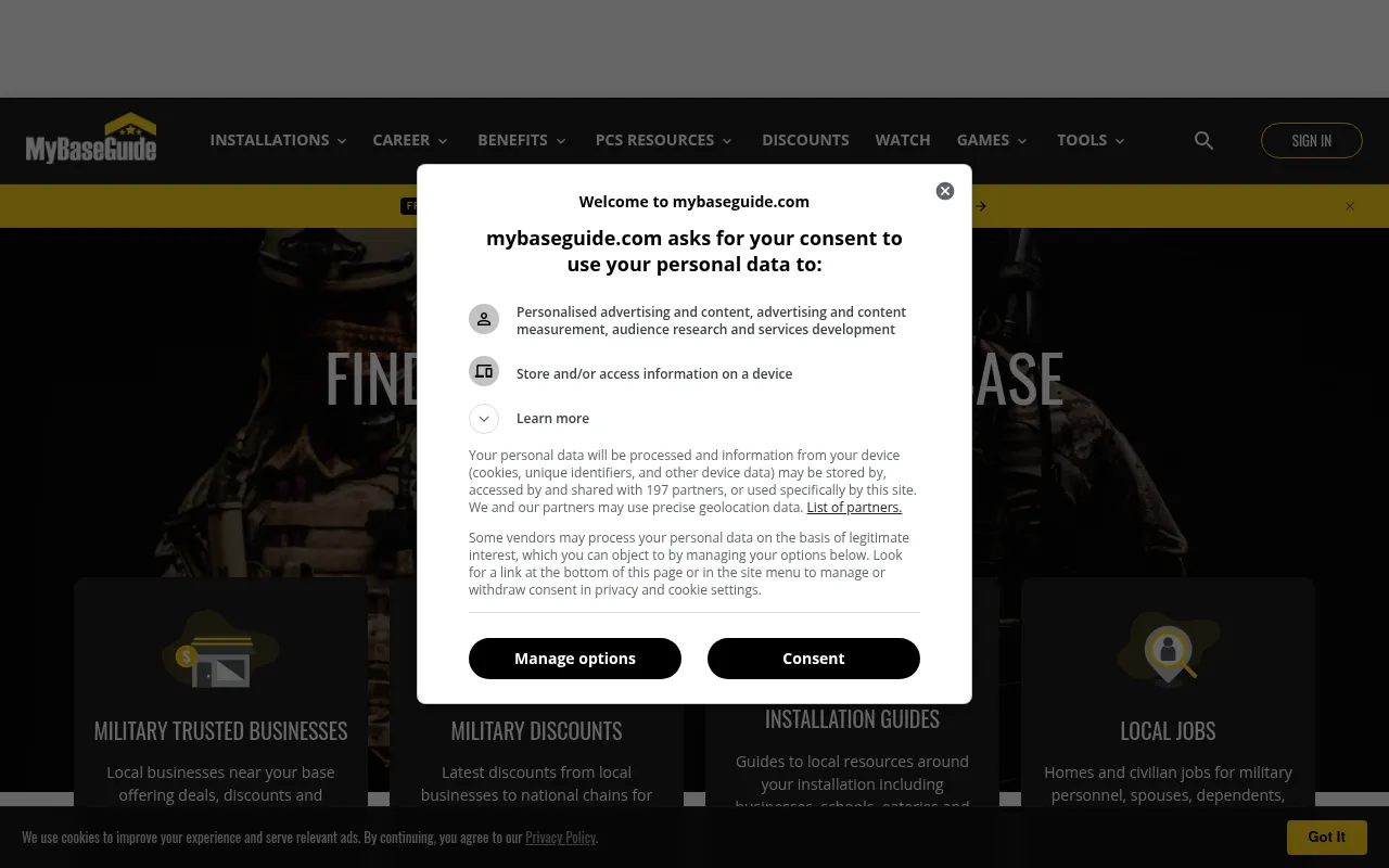Screenshot of mybaseguide.com