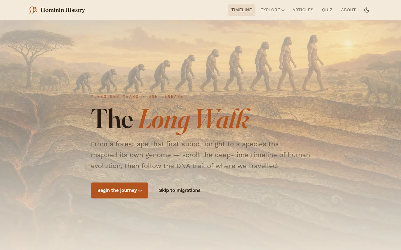 Screenshot of homininhistory.com