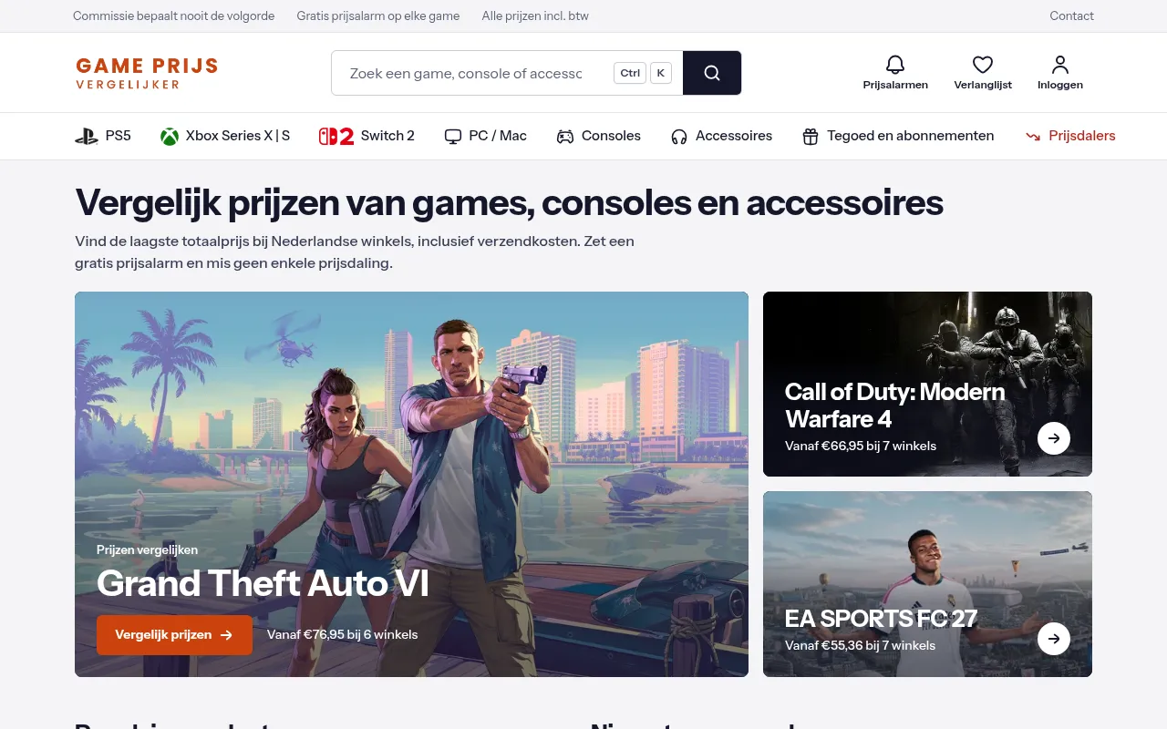 Screenshot of gameprijsvergelijker.nl