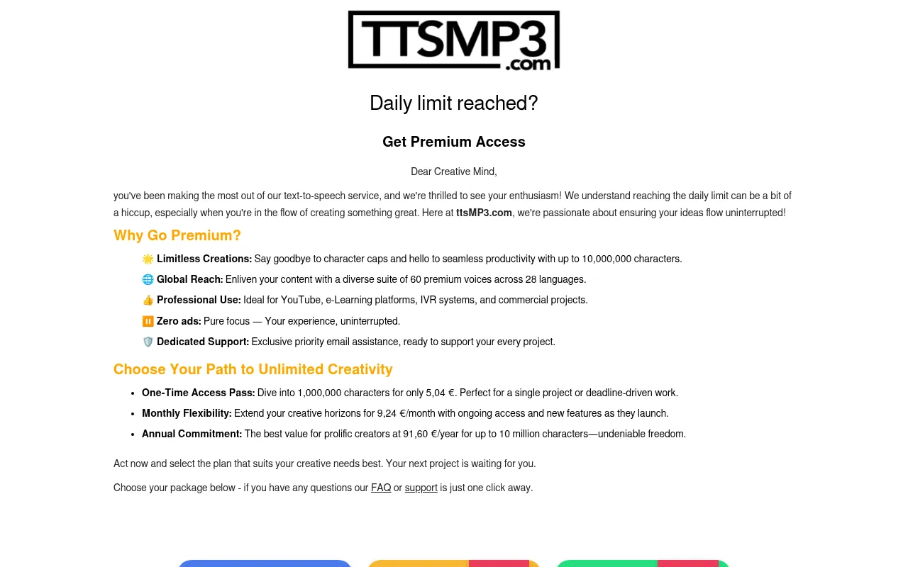 Screenshot of ttsmp3.com