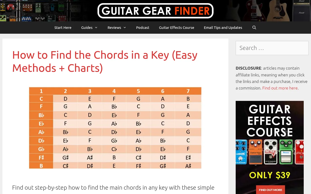 Screenshot of guitargearfinder.com
