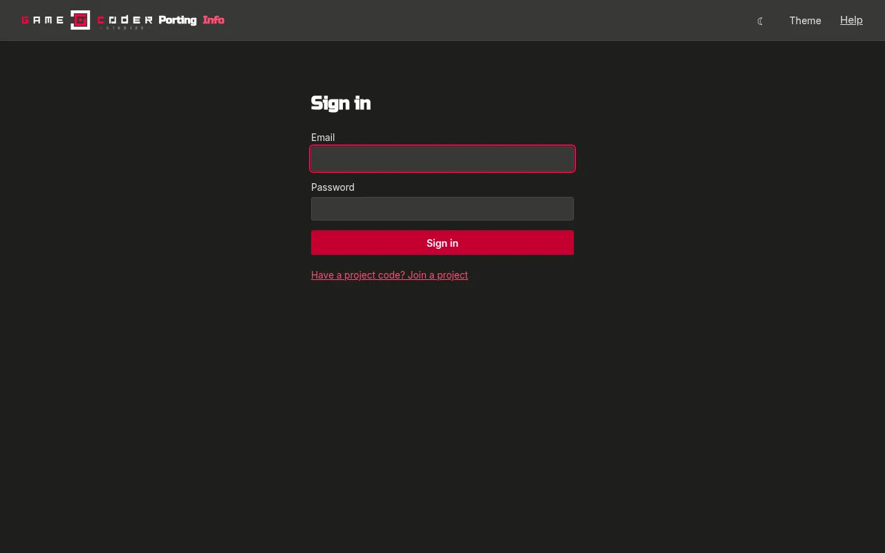 Screenshot of porting.gamecoderstudios.com