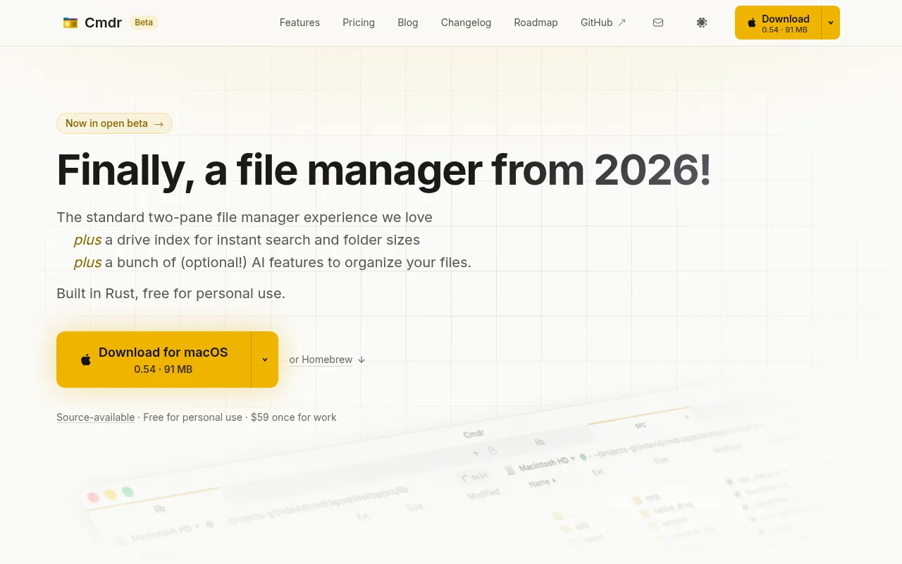 Screenshot of getcmdr.com