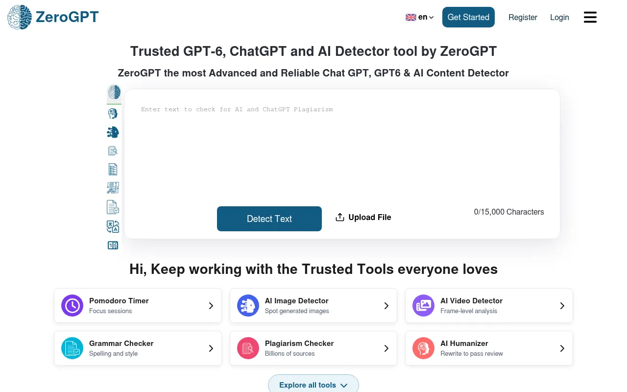 Screenshot of zerogpt.com