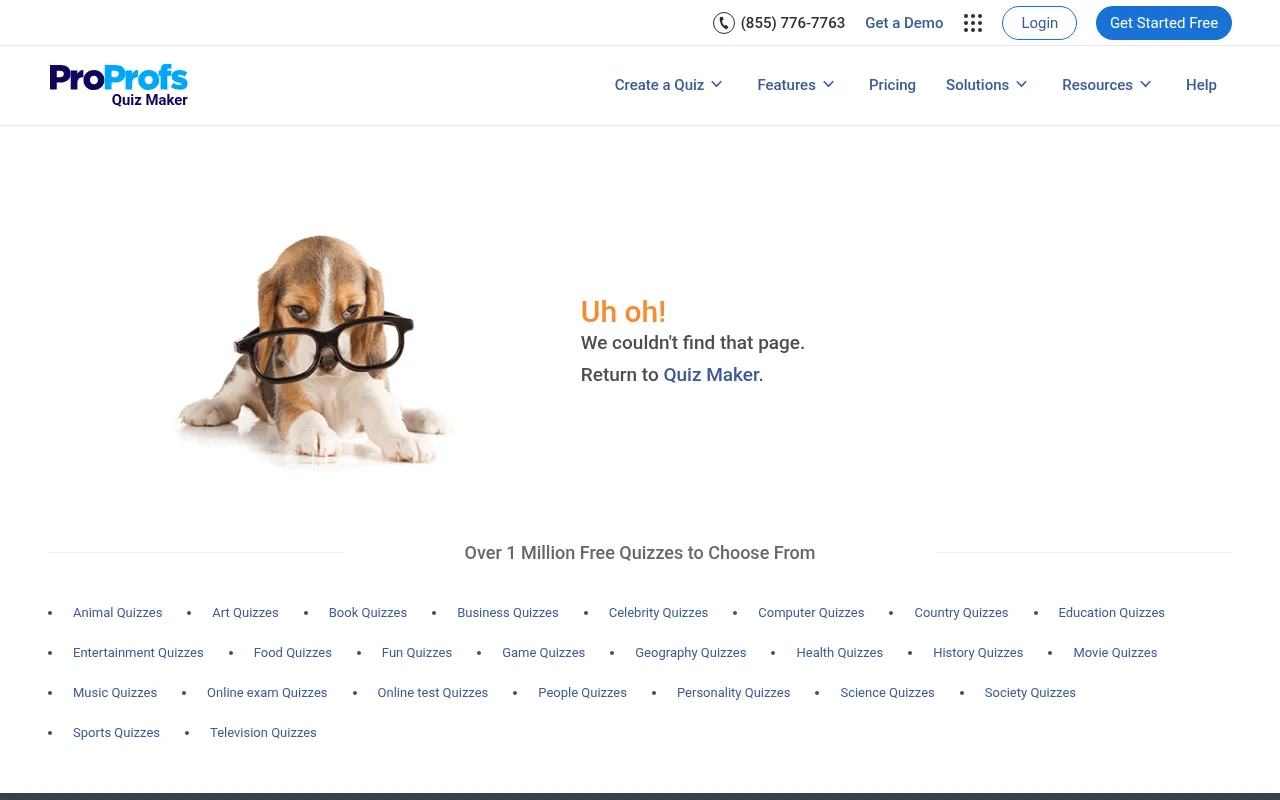 Screenshot of proprofs.com