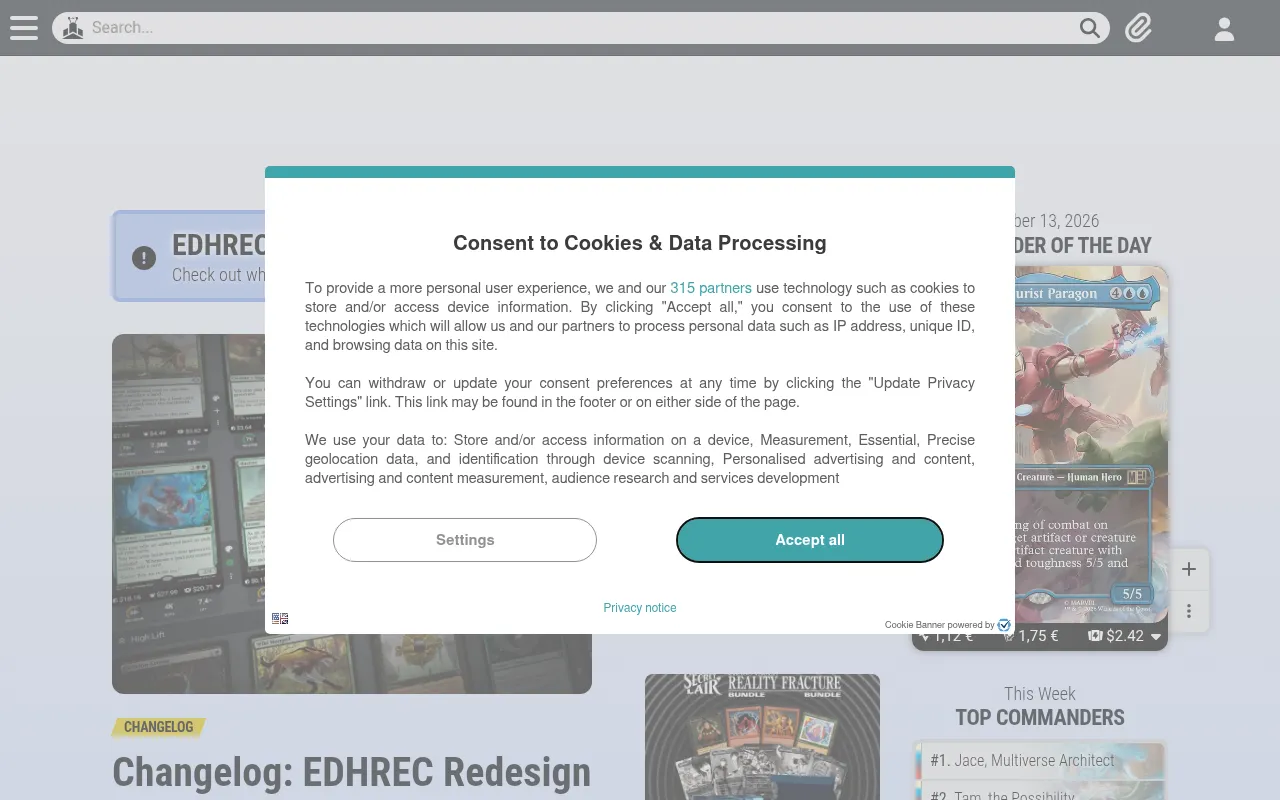 Screenshot of edhrec.com