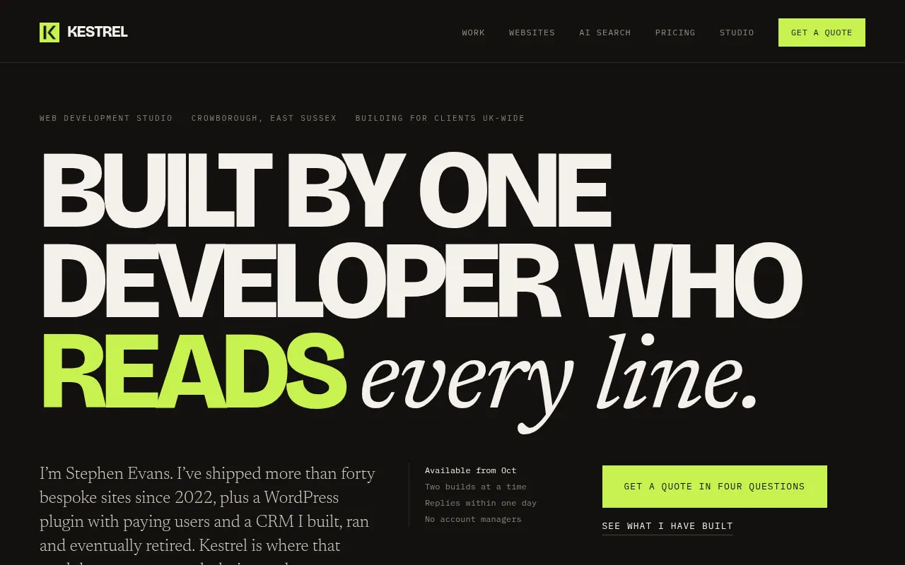 Screenshot of madebykestrel.co.uk