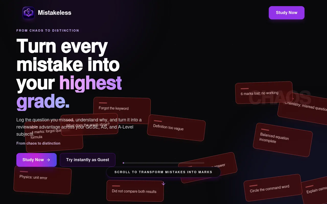 Screenshot of mistakeless.app