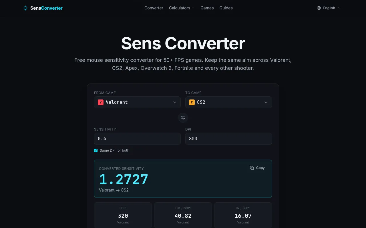 Screenshot of sensconverter.org