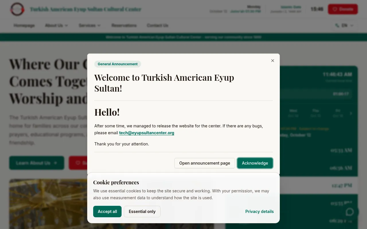 Screenshot of eyupsultancenter.org