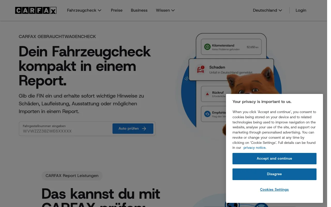 Screenshot of carfax.eu