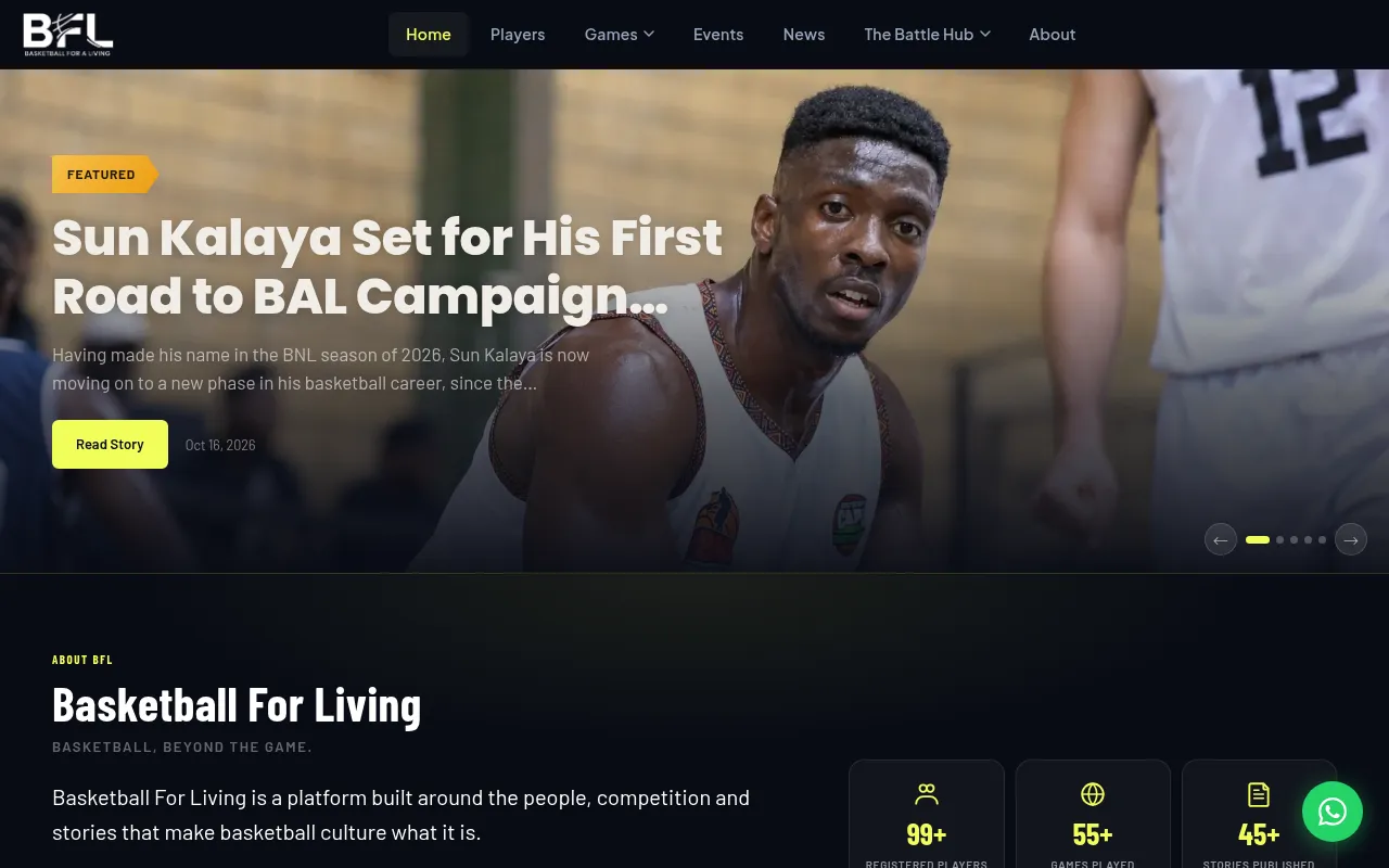 Screenshot of basketballforliving.co.za