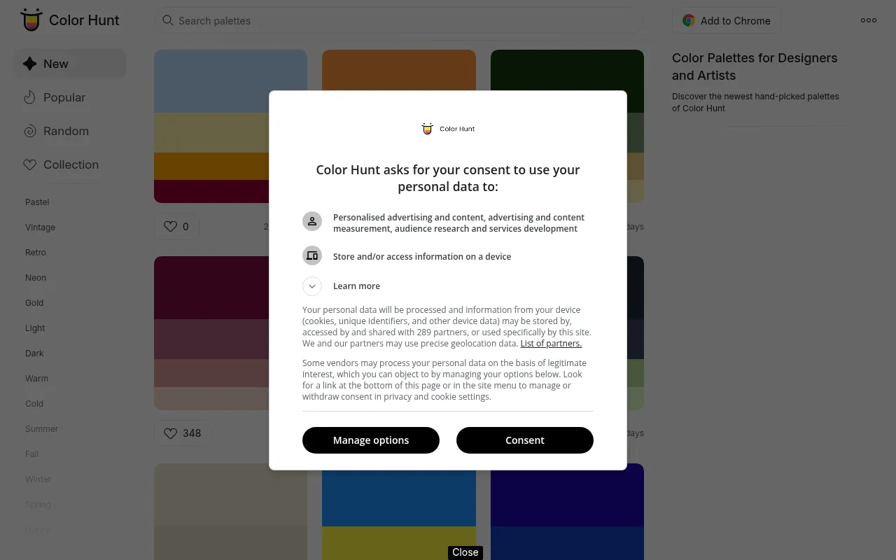 Screenshot of colorhunt.co