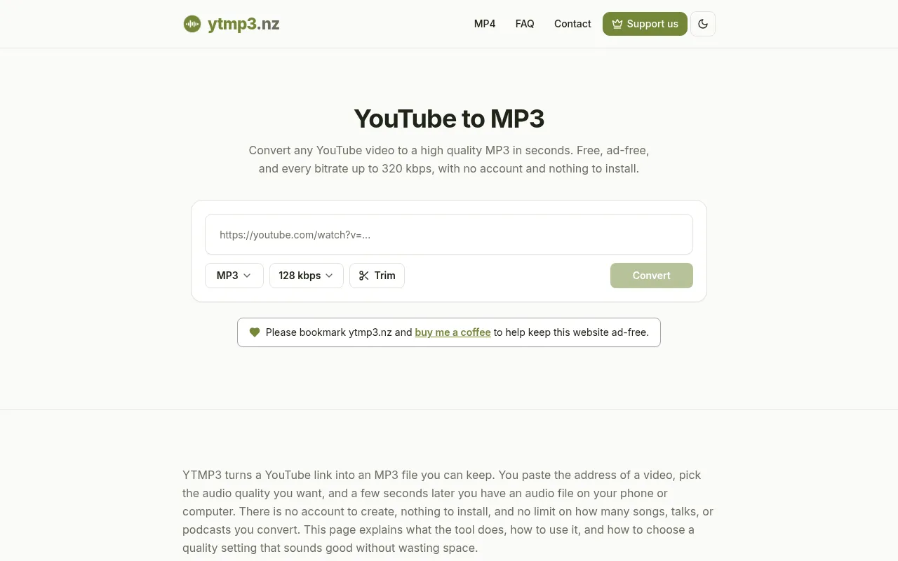 Screenshot of ytmp3.nz