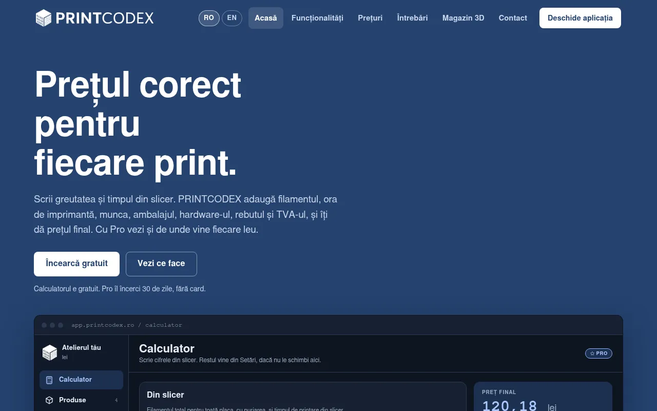 Screenshot of printcodex.ro
