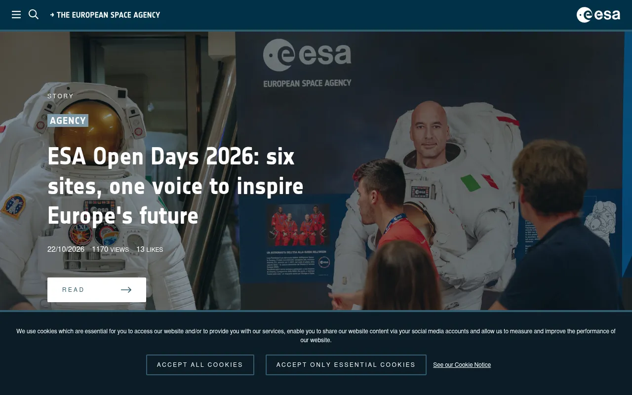 Screenshot of esa.int