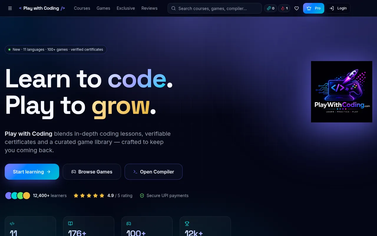 Screenshot of playwithcoding.com