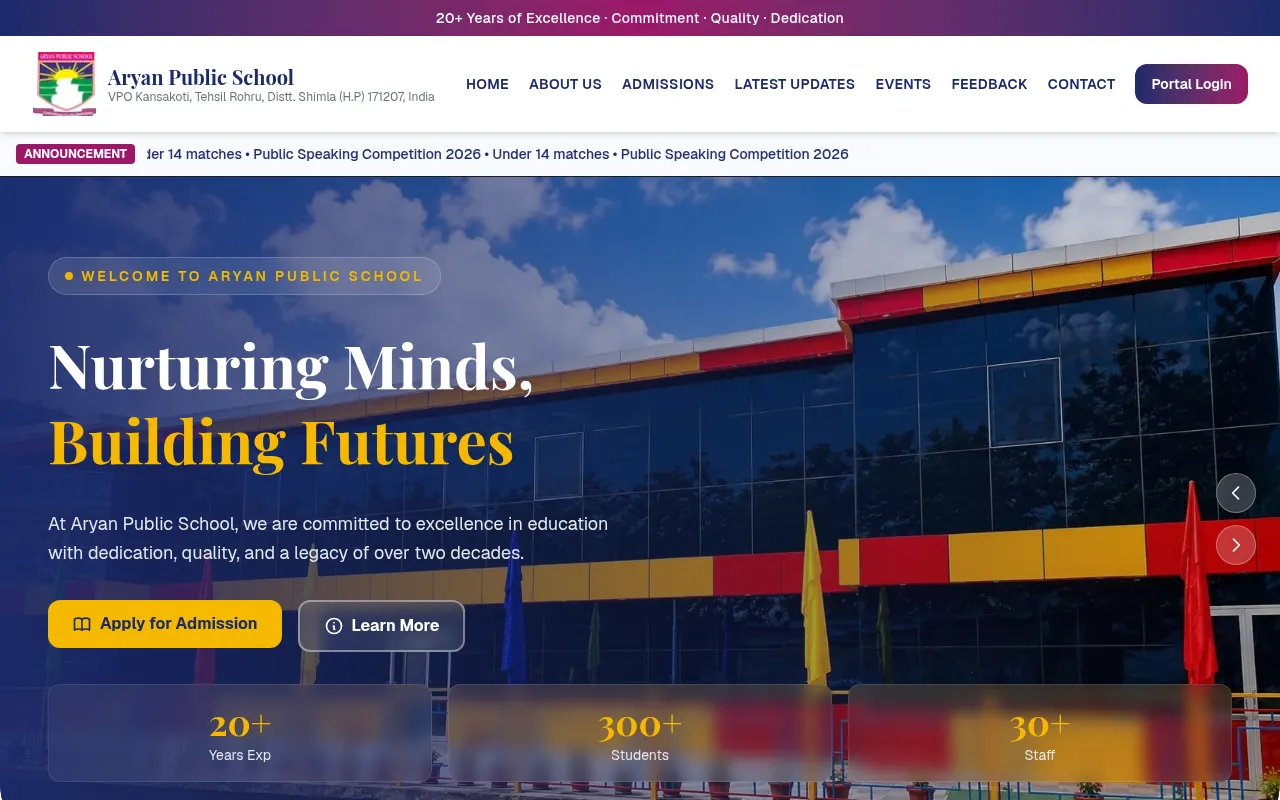 Screenshot of aryanpublicschool.co.in