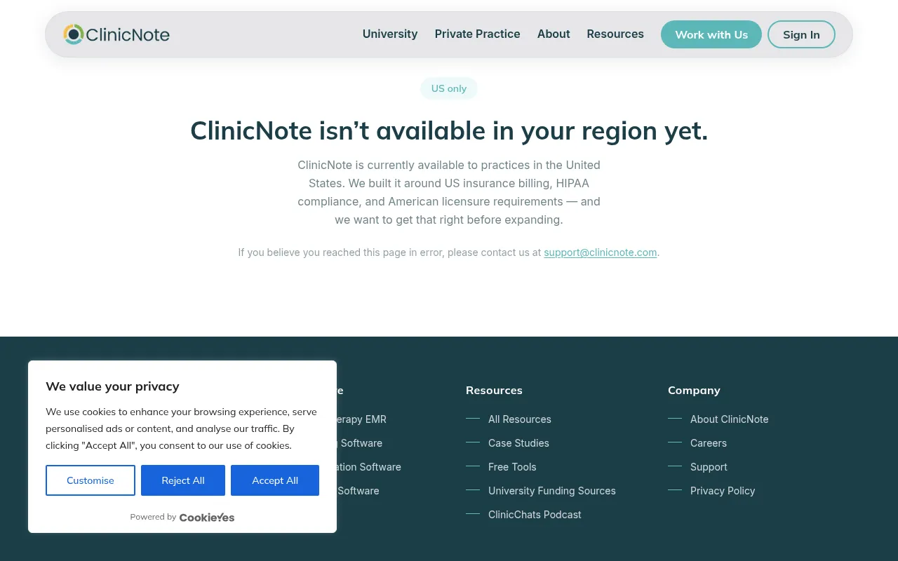 Screenshot of clinicnote.com