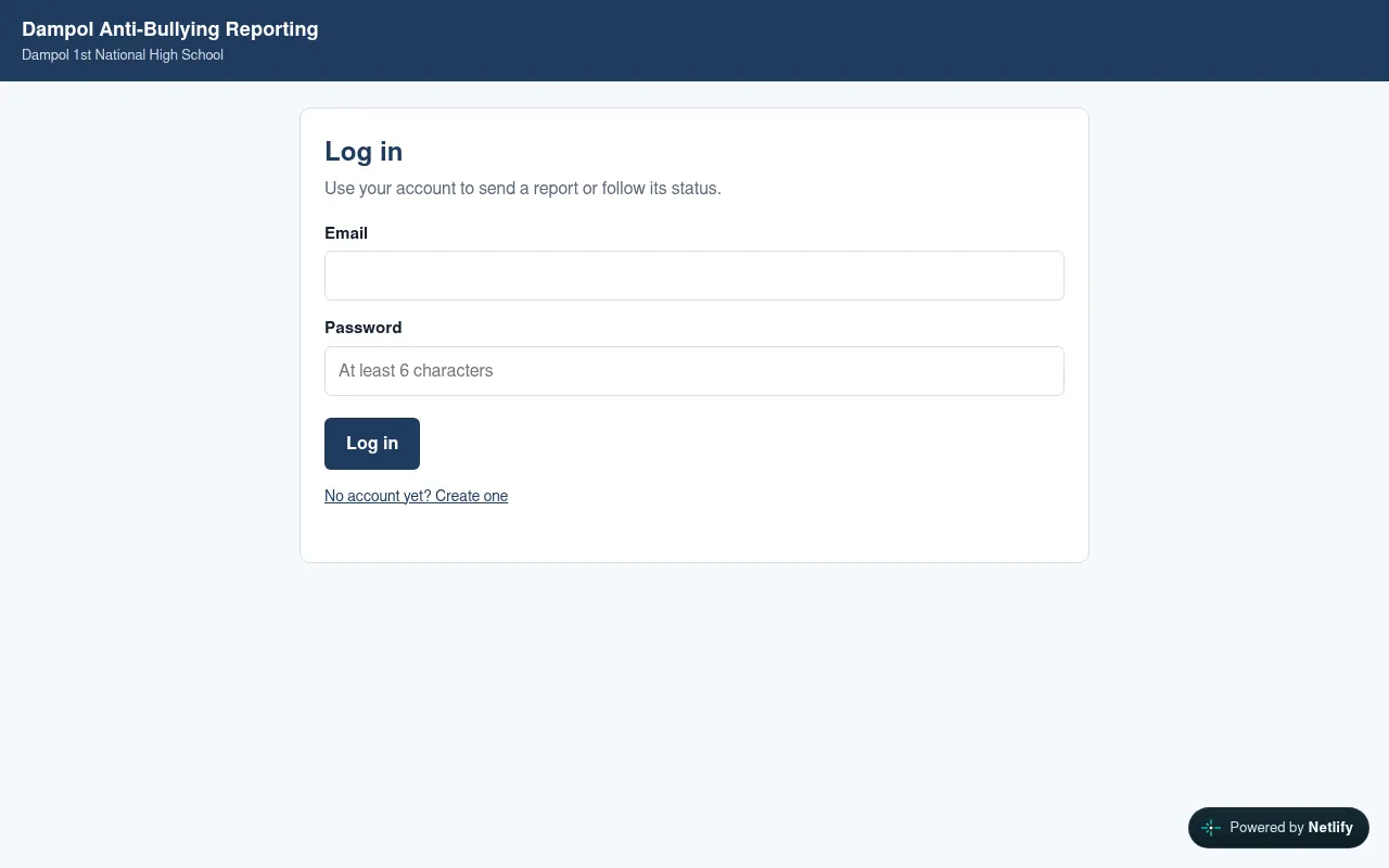 Screenshot of dampol-antibullyingreport.netlify.app