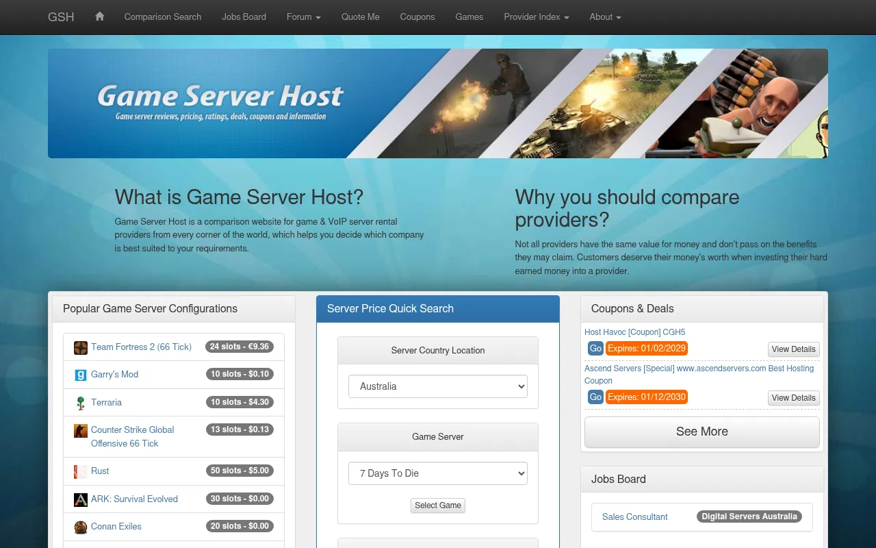 Screenshot of gameserverhost.net