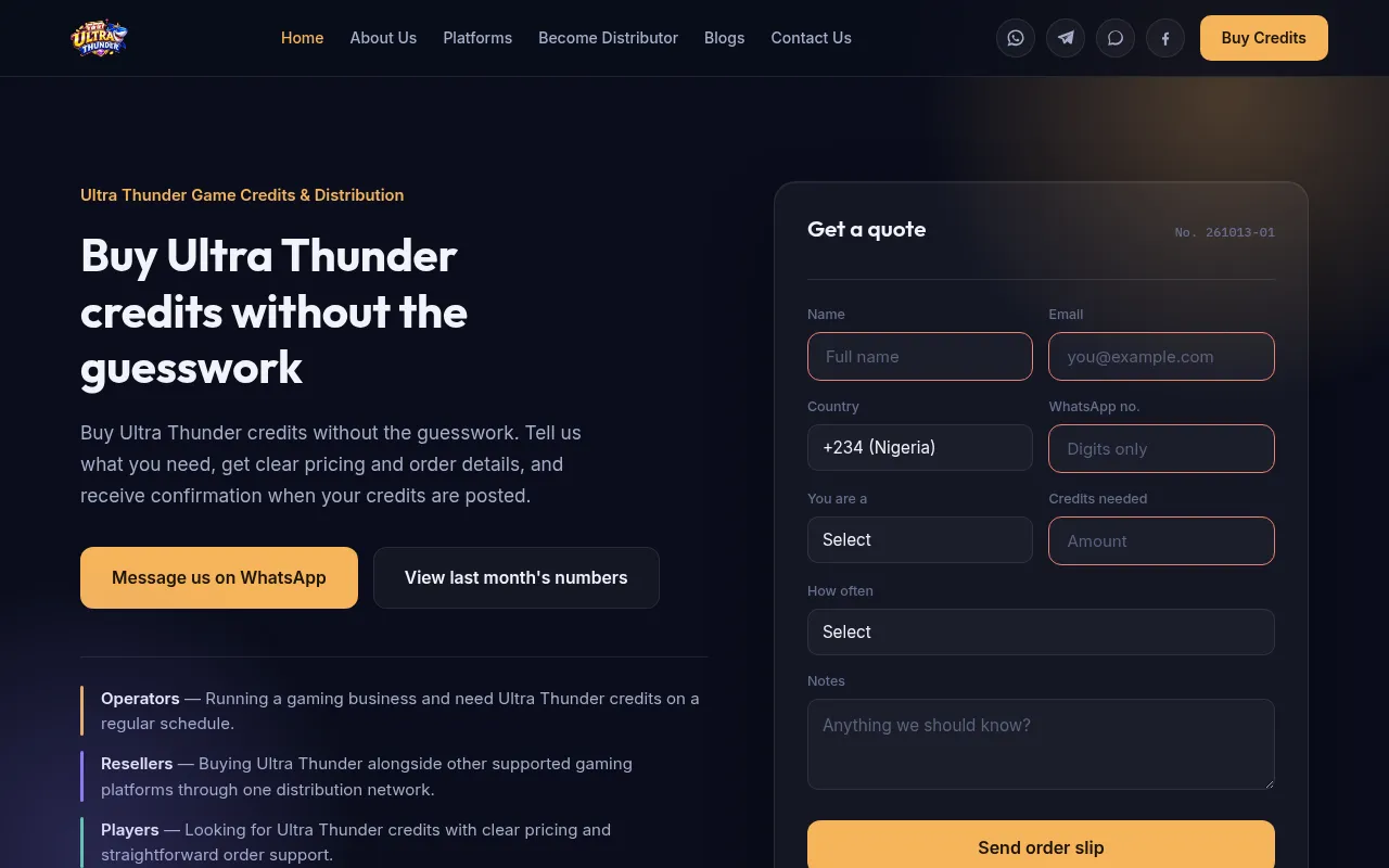 Screenshot of ultrathunderdistributors.com