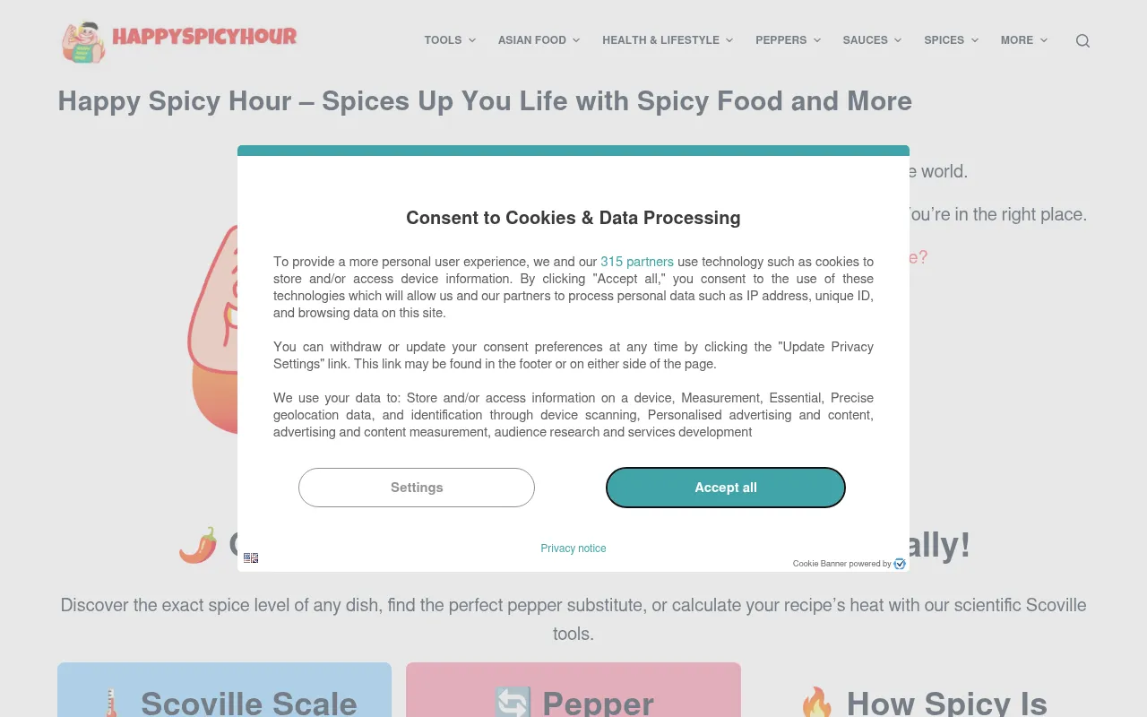 Screenshot of happyspicyhour.com