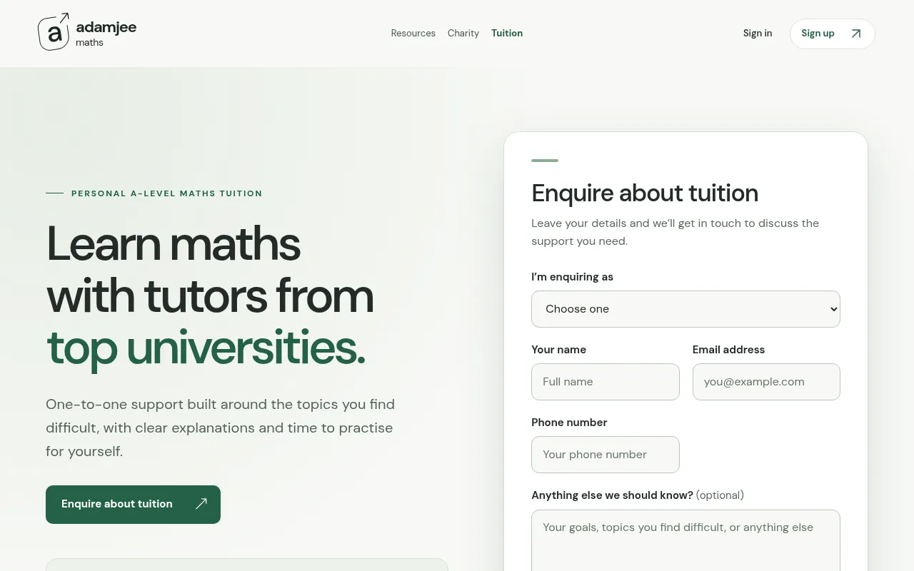 Screenshot of adamjeemaths.com