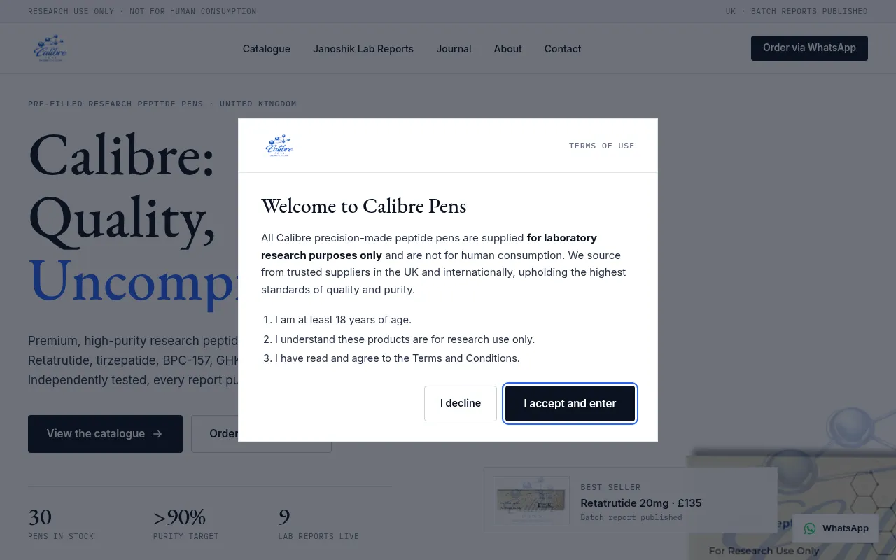 Screenshot of calibre-pens.co.uk