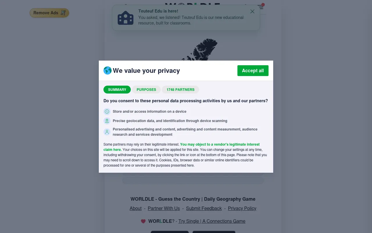 Screenshot of worldle.teuteuf.fr