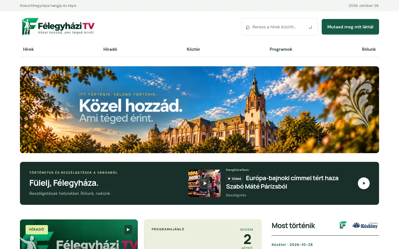 Screenshot of kiskunfelegyhazitv.hu