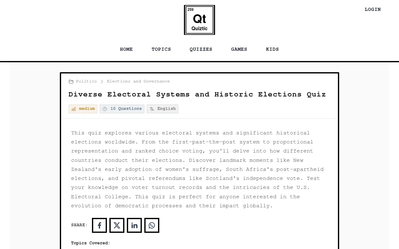 Screenshot of quiztic.com
