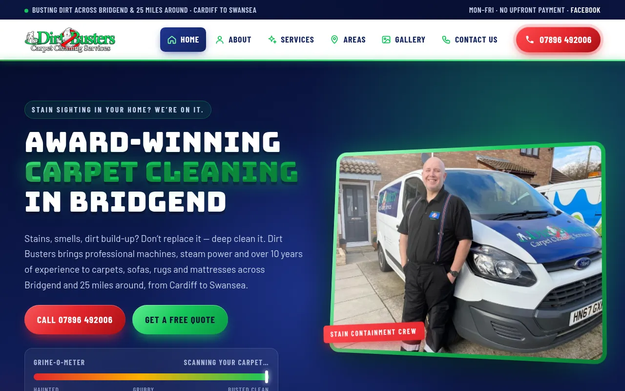 Screenshot of dirtbusterscarpetcleaning.co.uk
