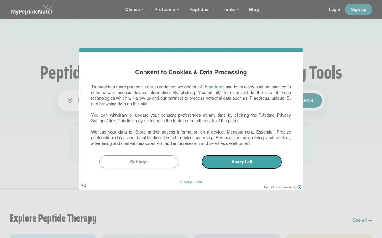 Screenshot of mypeptidematch.com