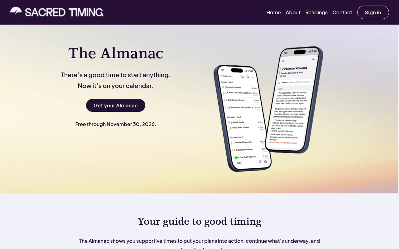 Screenshot of sacredtiming.com
