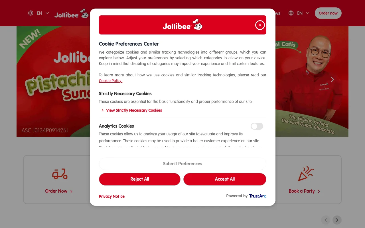 Screenshot of jollibee.com.ph