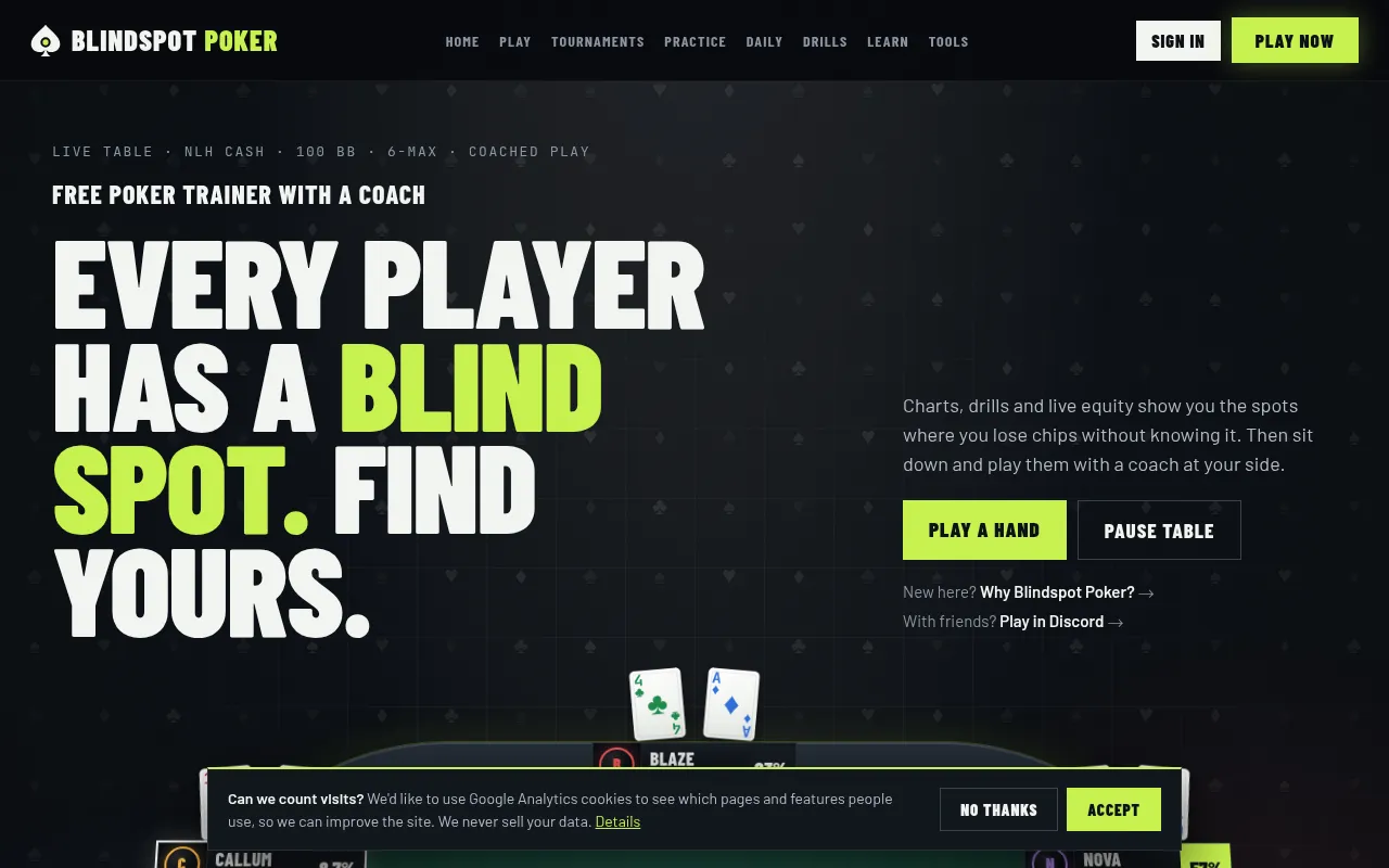 Screenshot of blindspotpoker.com