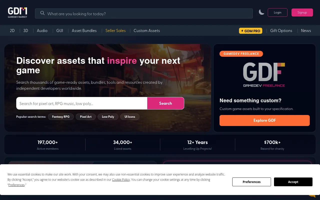 Screenshot of gamedevmarket.net