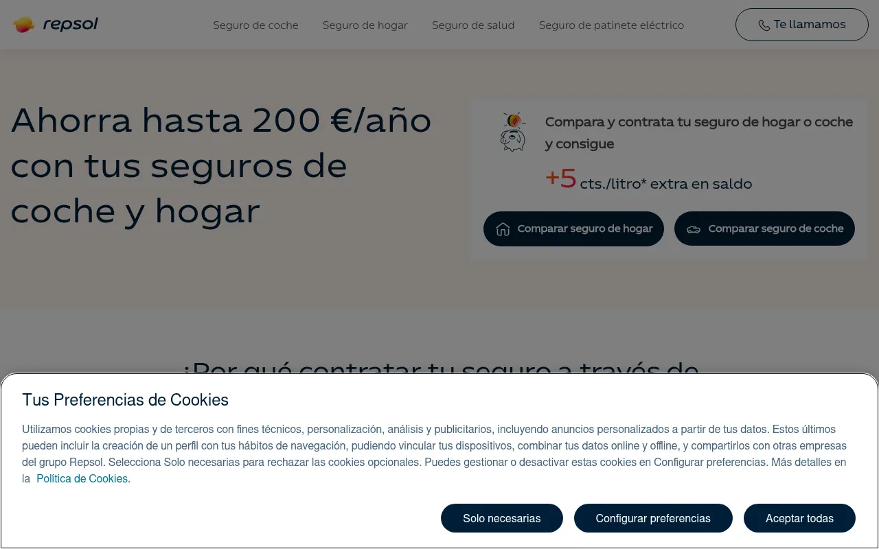 Screenshot of seguros.repsol.es
