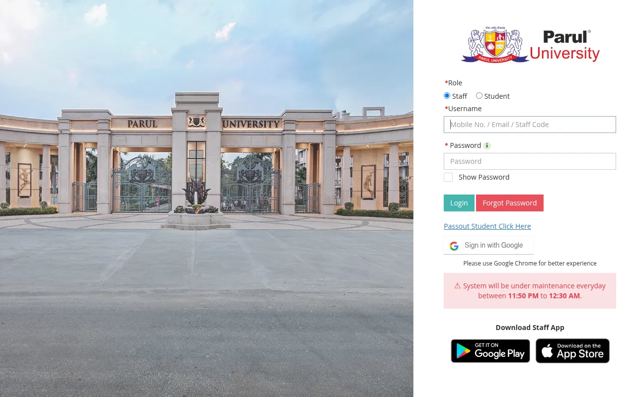 Screenshot of ums.paruluniversity.ac.in