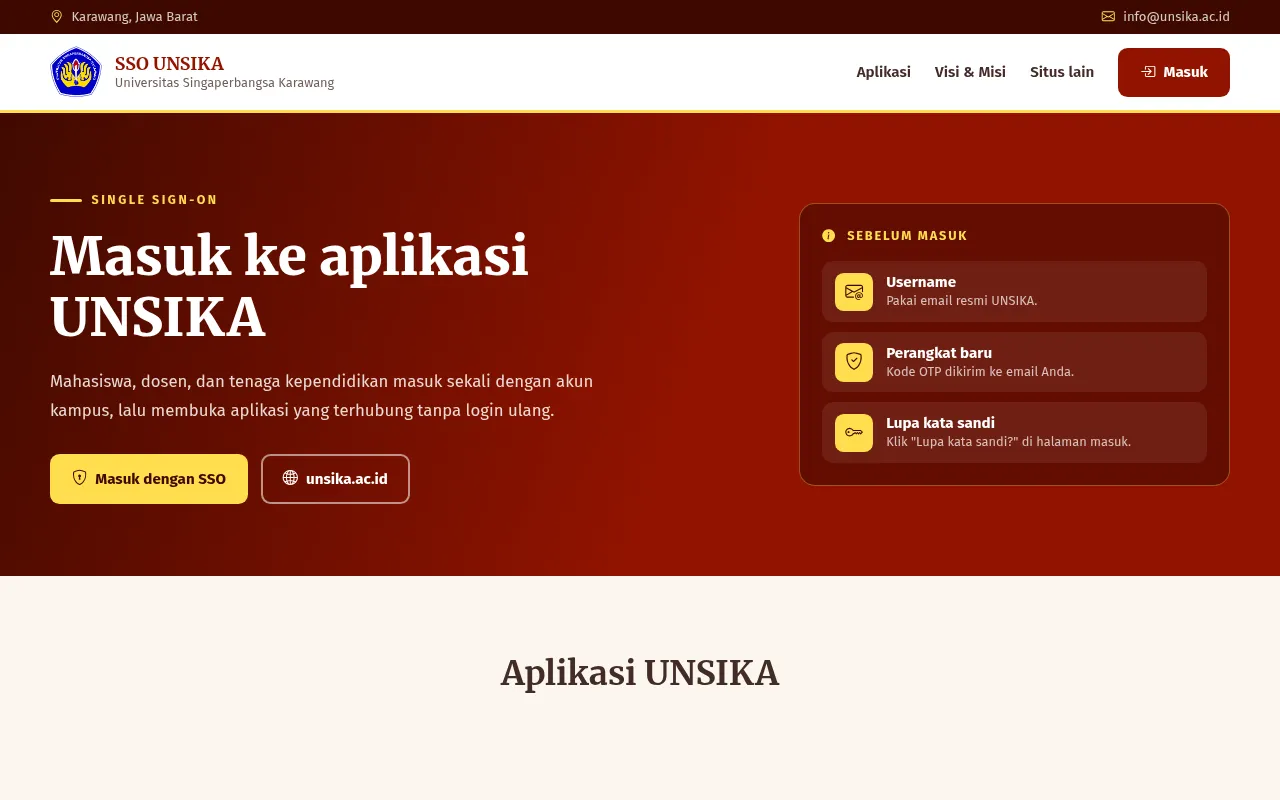 Screenshot of sso.unsika.ac.id