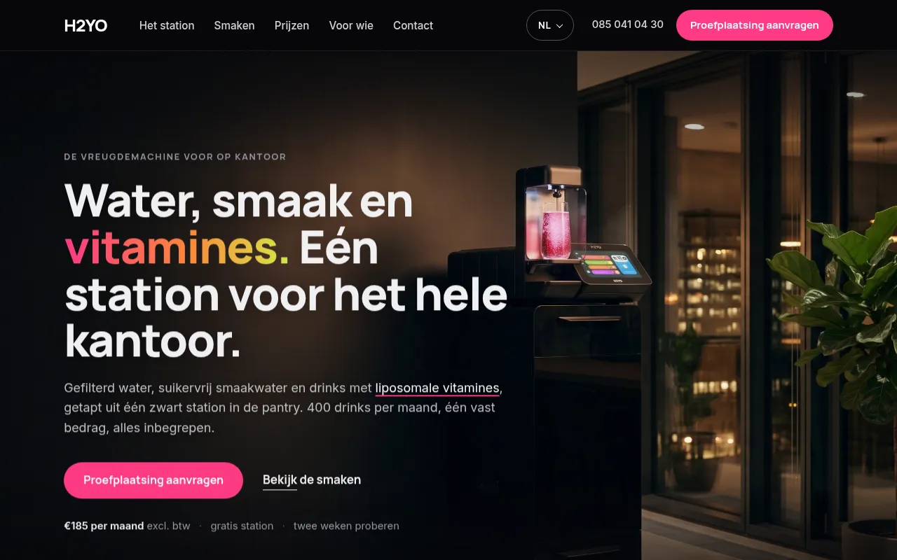 Screenshot of h2yo-drinks.nl