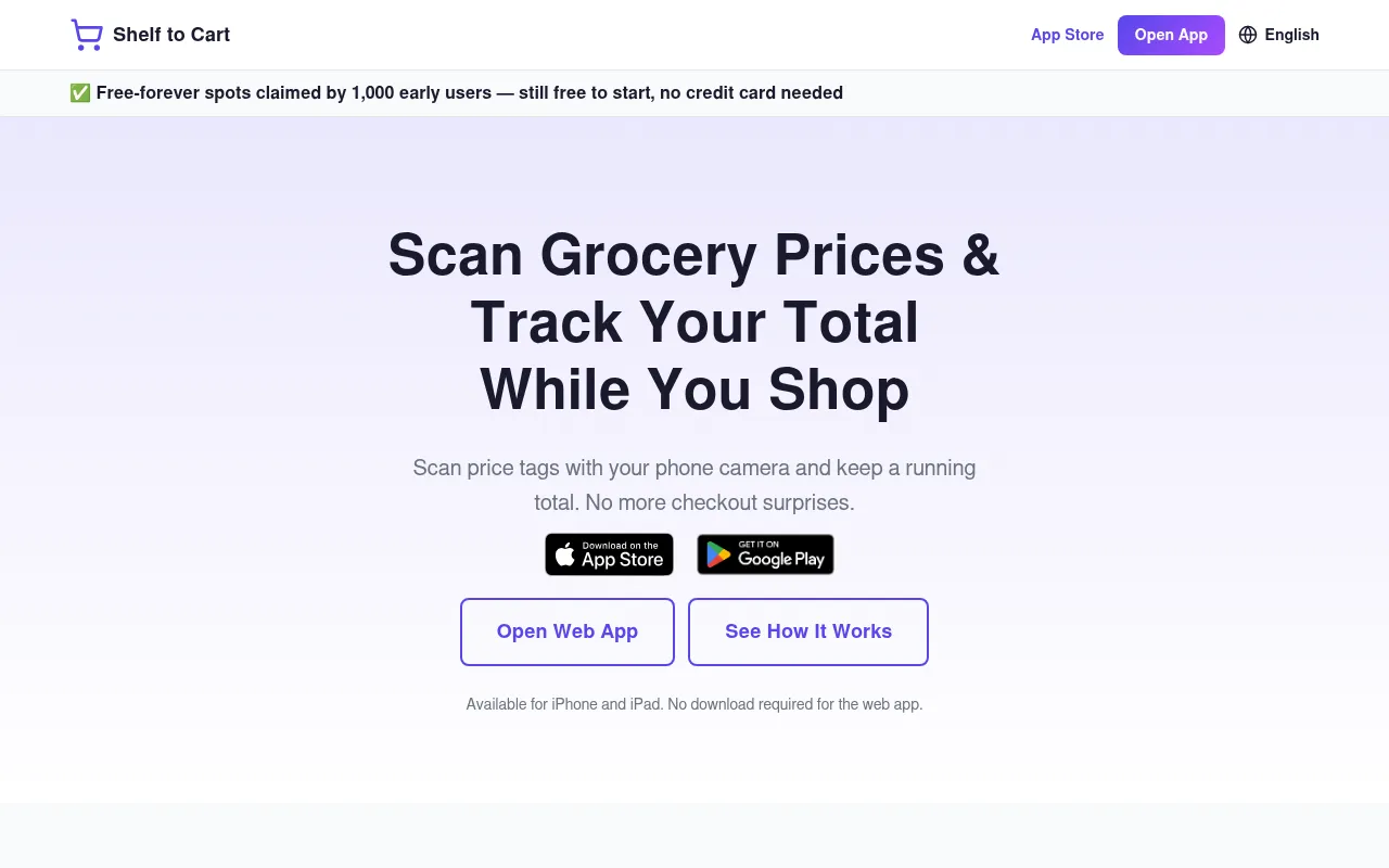 Screenshot of shelftocart.app