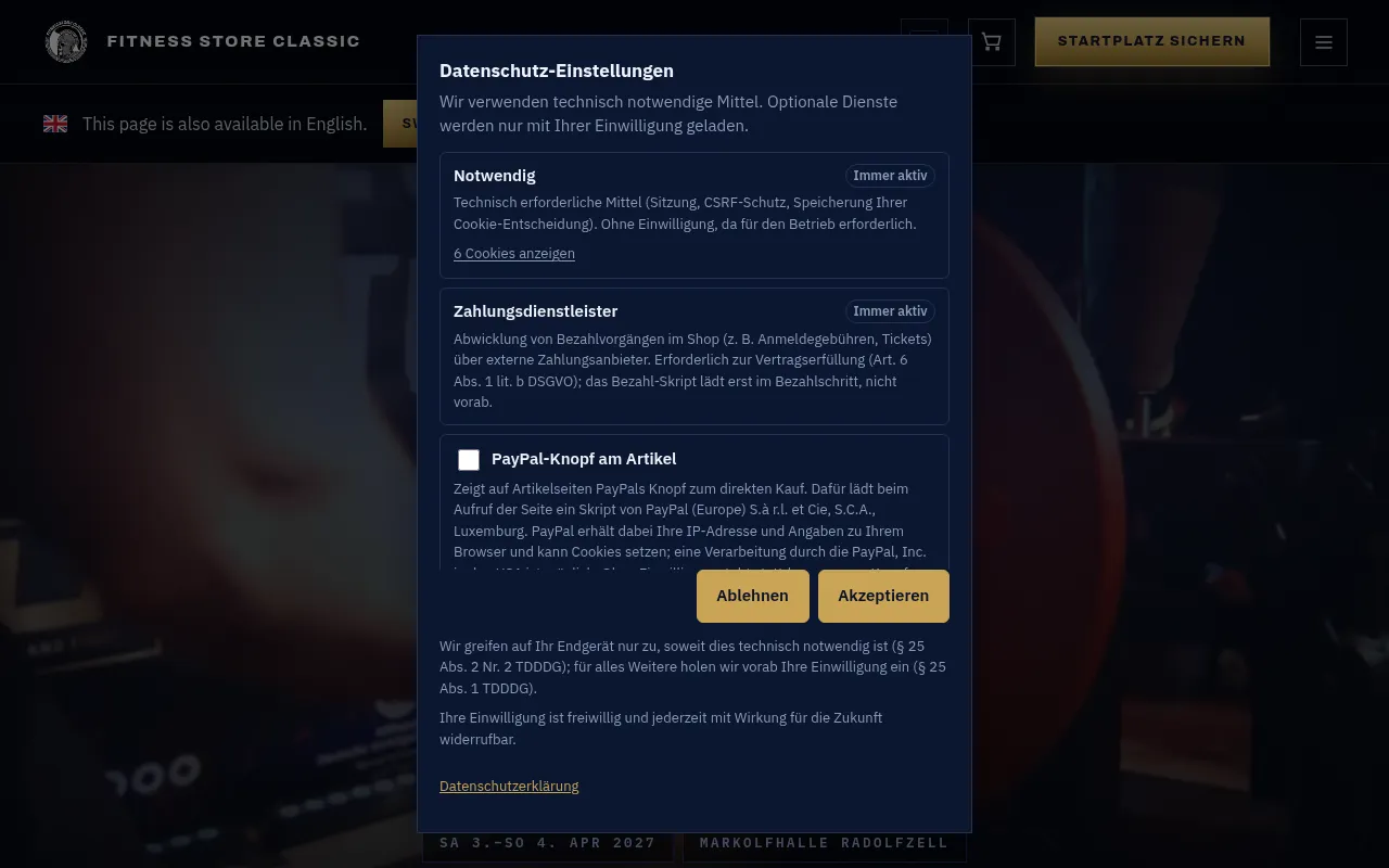 Screenshot of fitnessstoreclassic.de
