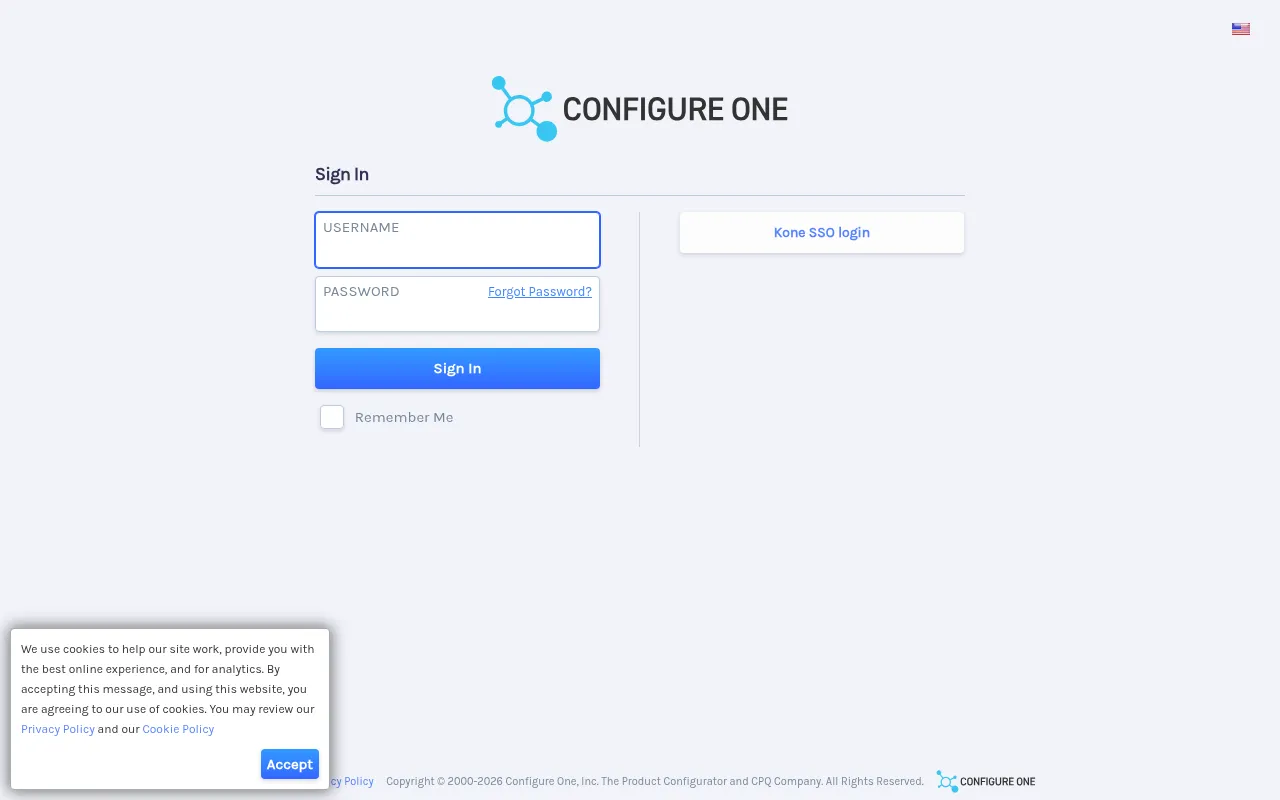 Screenshot of kone.cpq.revalizesoftware.com