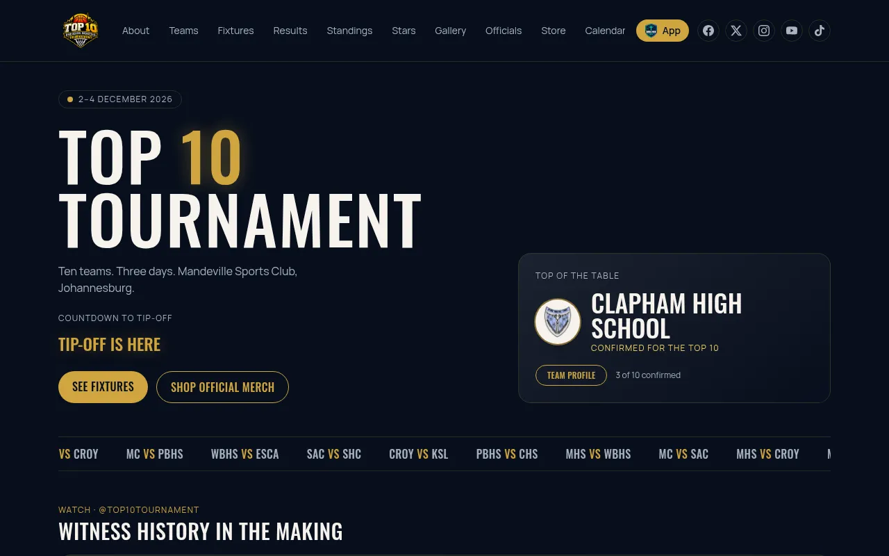 Screenshot of top10tournament.co.za