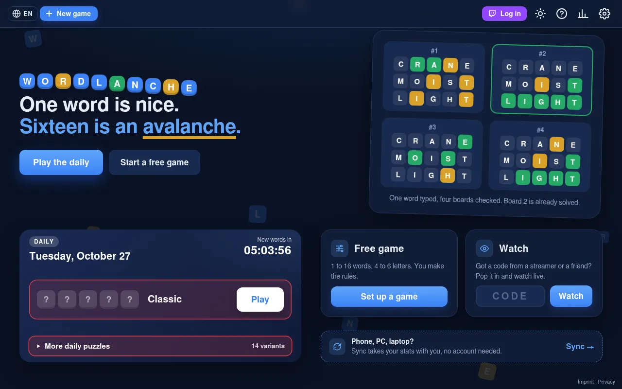 Screenshot of wordlanche.com
