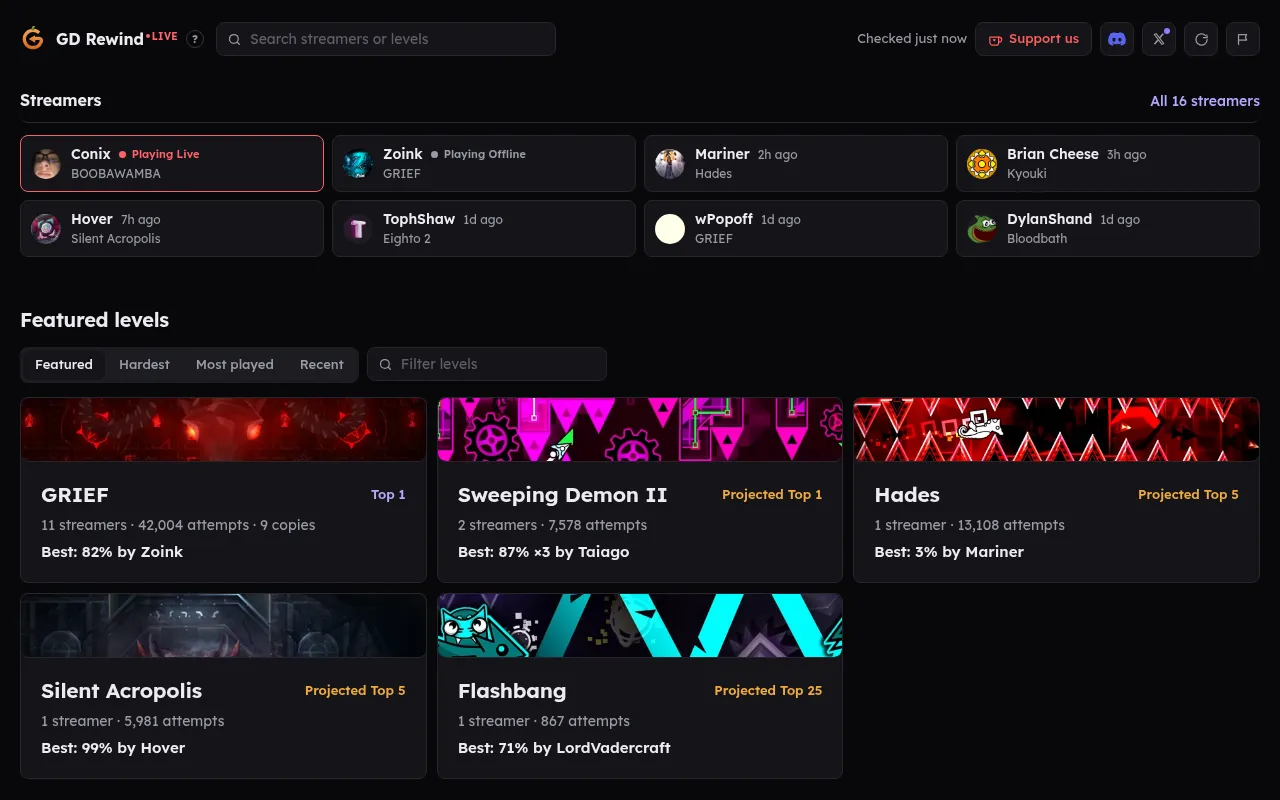 Screenshot of gdrewind.live